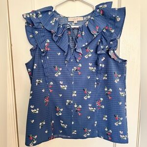 Loft Blue and White/Pink Sleeveless Floral Blouse. Like new condition. Size M
